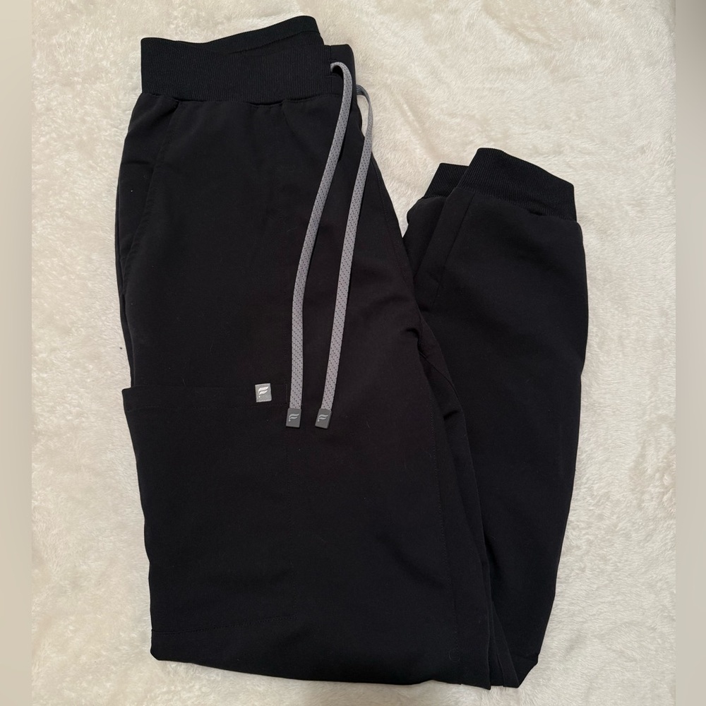 Fabletics Black Track Joggers with Gray Drawstring